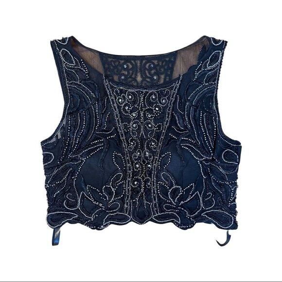 Terani couture size 6 black beaded crop top - Picture 5 of 6